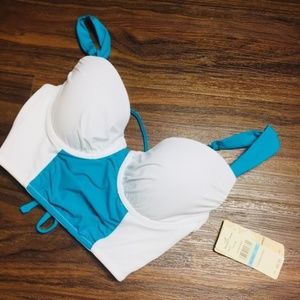 Tommy Bahama Colorblock FLAWED Cropped Tie Back Swim Top XS/ Small NWT $84